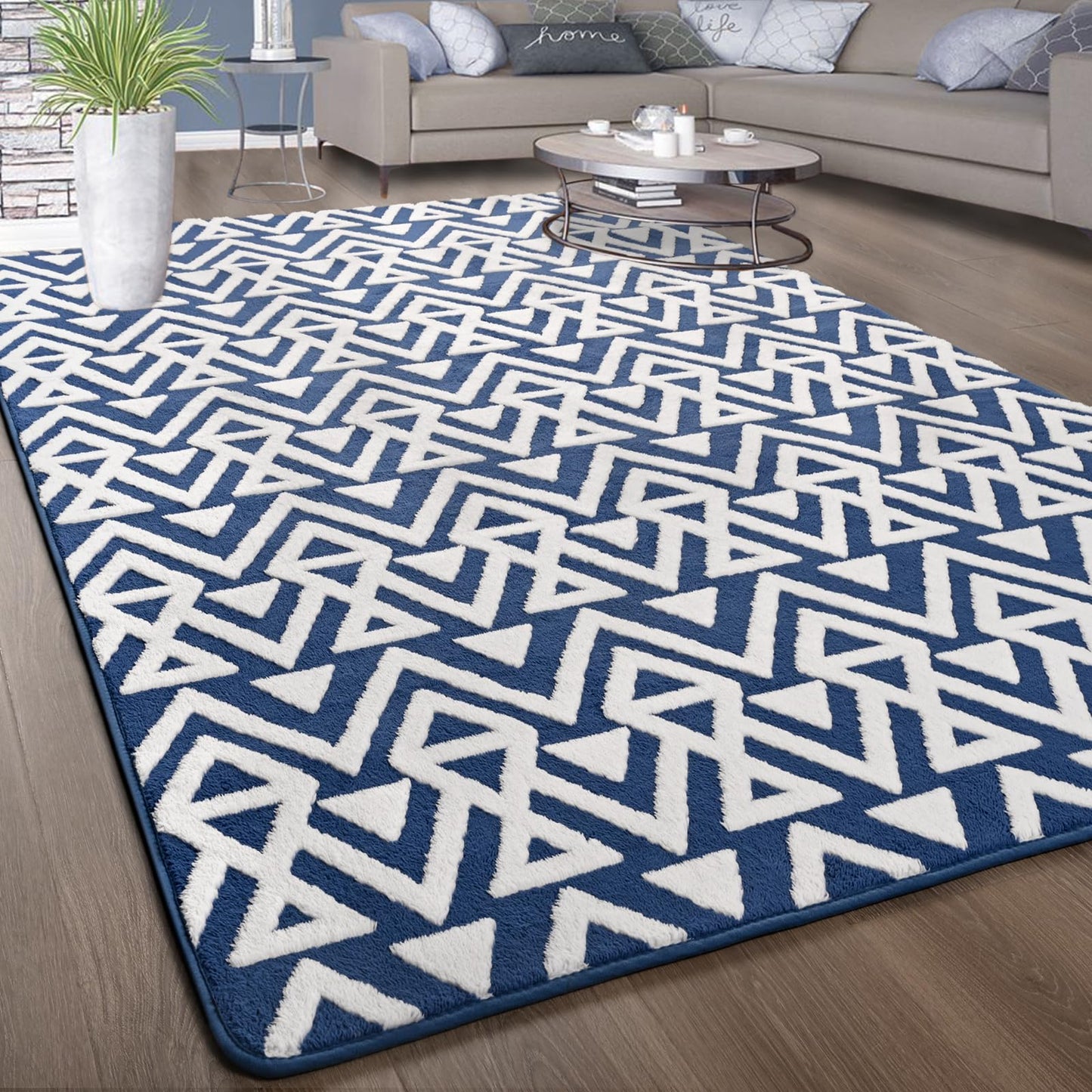 Ompaa Ultra Soft Geometric Bedroom Rugs Memory Foam Carpet, Black 7 x 10 Feet Large, Cozy Area Rugs for Living Room Couch Dorm Bedside Kids Girls Teens Room Nursery Decor Floor Mat