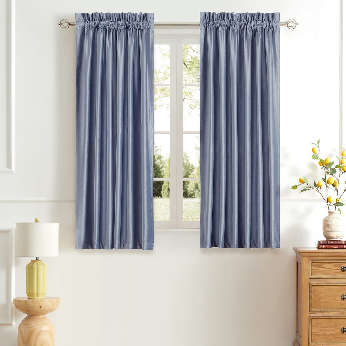 PRIMROSE Velvet Curtains 84 inch for Living Room Champagne Beige Rod Pocket Window Drapes Treatment Semi Room Darkening Decor Curtains for Bedroom Set of 2 Panels