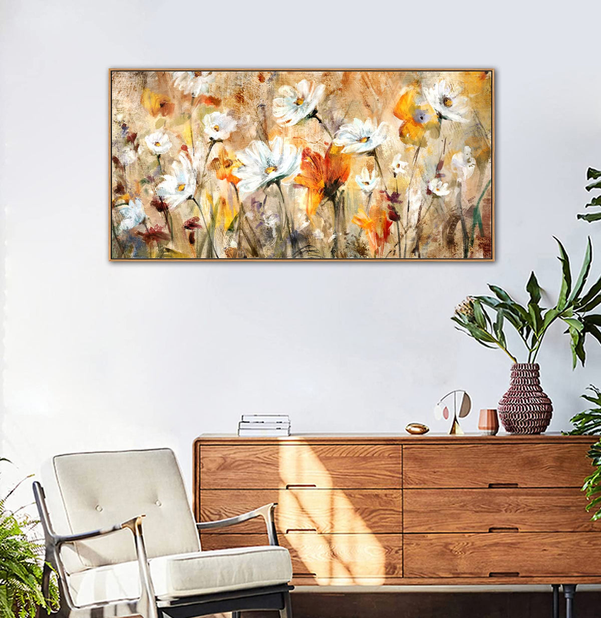 VEAEE Teal Framed Abstract Wall Art - Turquoise Green Colorful Modern Canvas Pictures, Living Room Wall Decor, Contemporary Landscape Painting Prints for Bedroom Bathroom Office Decor 20" x 40"