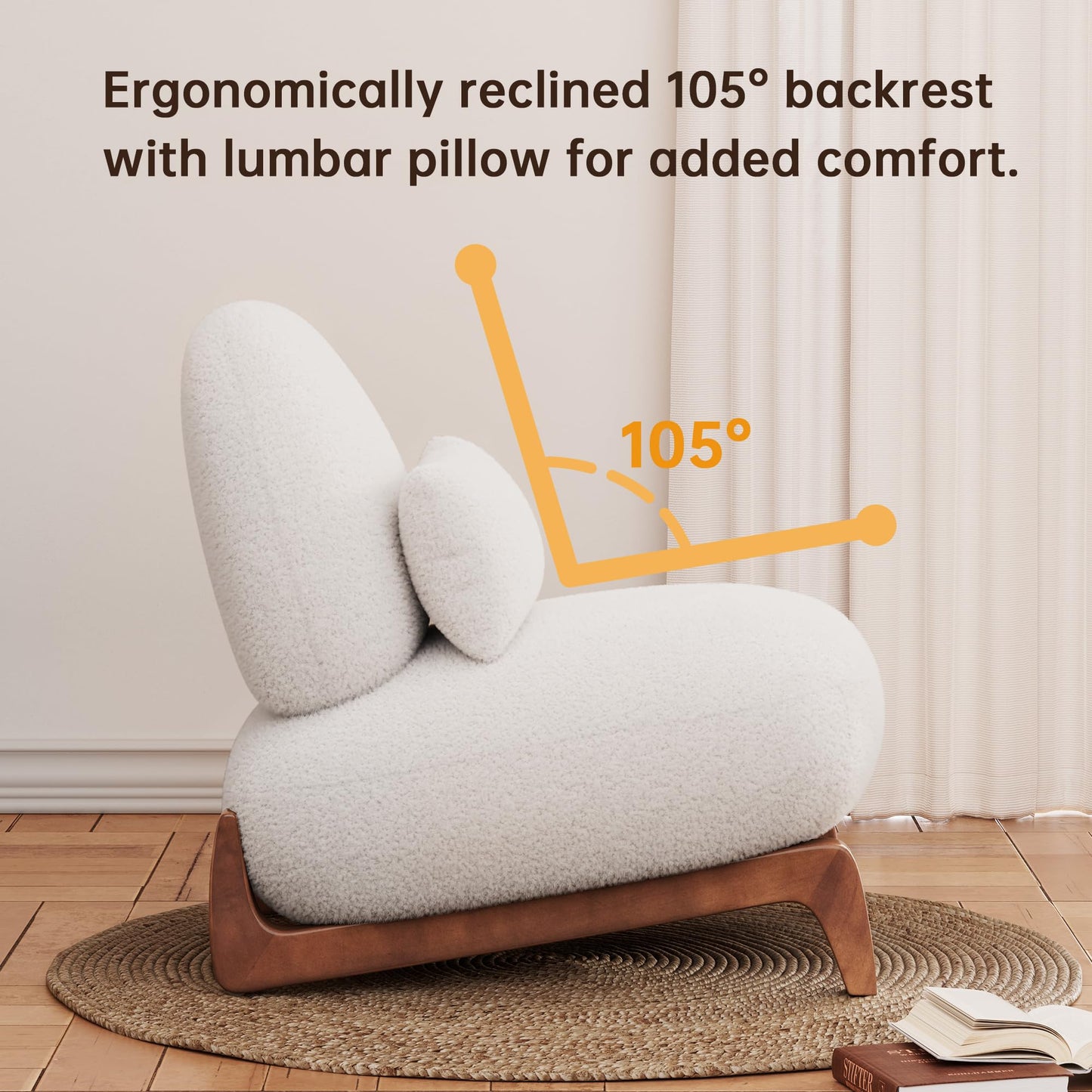 Morden Fort Modern Cloud Couch - 3 Seater Sherpa Boucle Sofa with Wood Legs, Ultra-Thick High Resilience Cushion with 3 Matching Pillows Upholstered Comfy Couch Sofa for Living Room - Off White