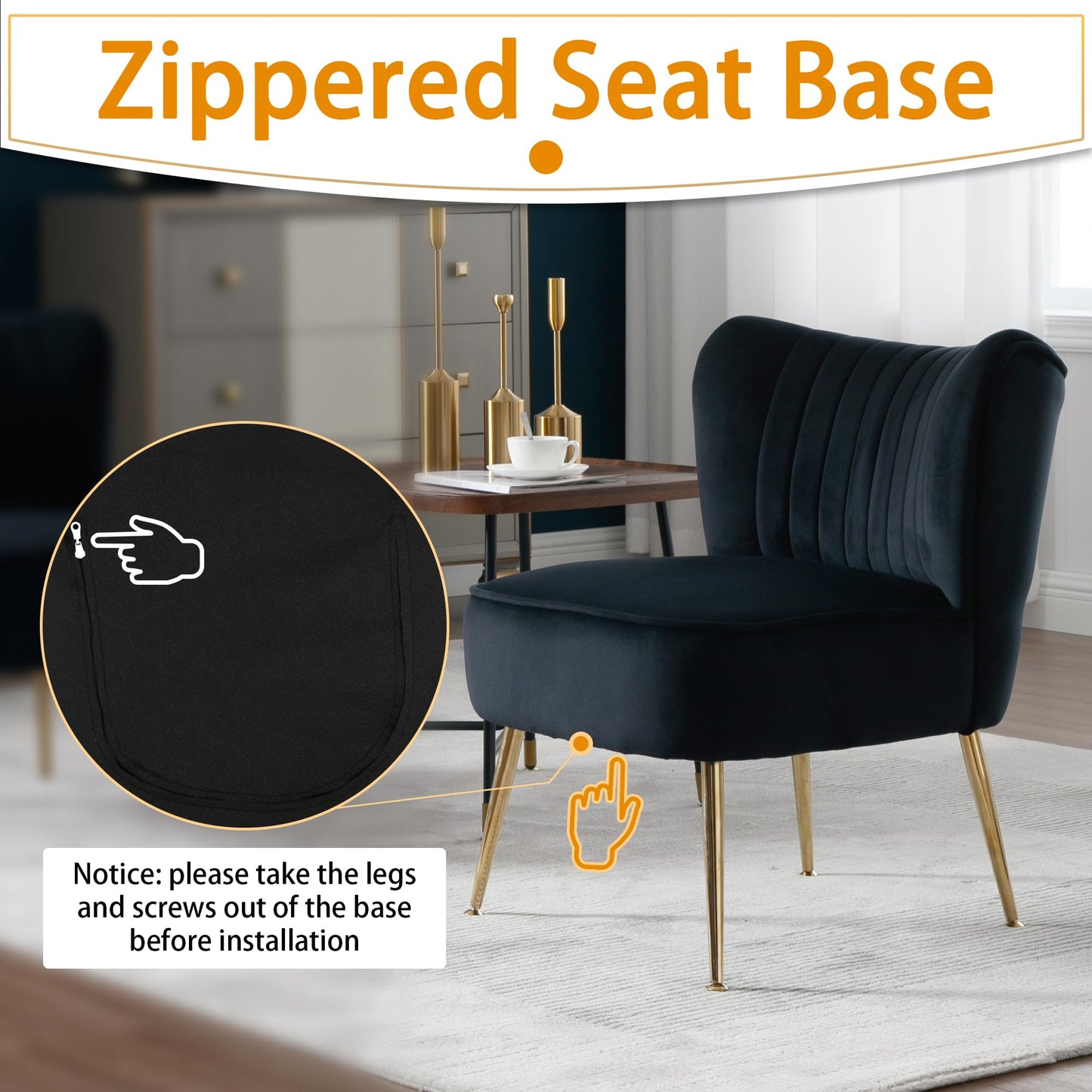 ABET Accent Chairs Set of 2, Velvet Armless Living Room Chairs with Tufted Wingback Thicken Cushion Gold Metal Legs, Comfy Upholstered Side Chairs Slipper Chairs Club Chairs for Bedroom, Beige
