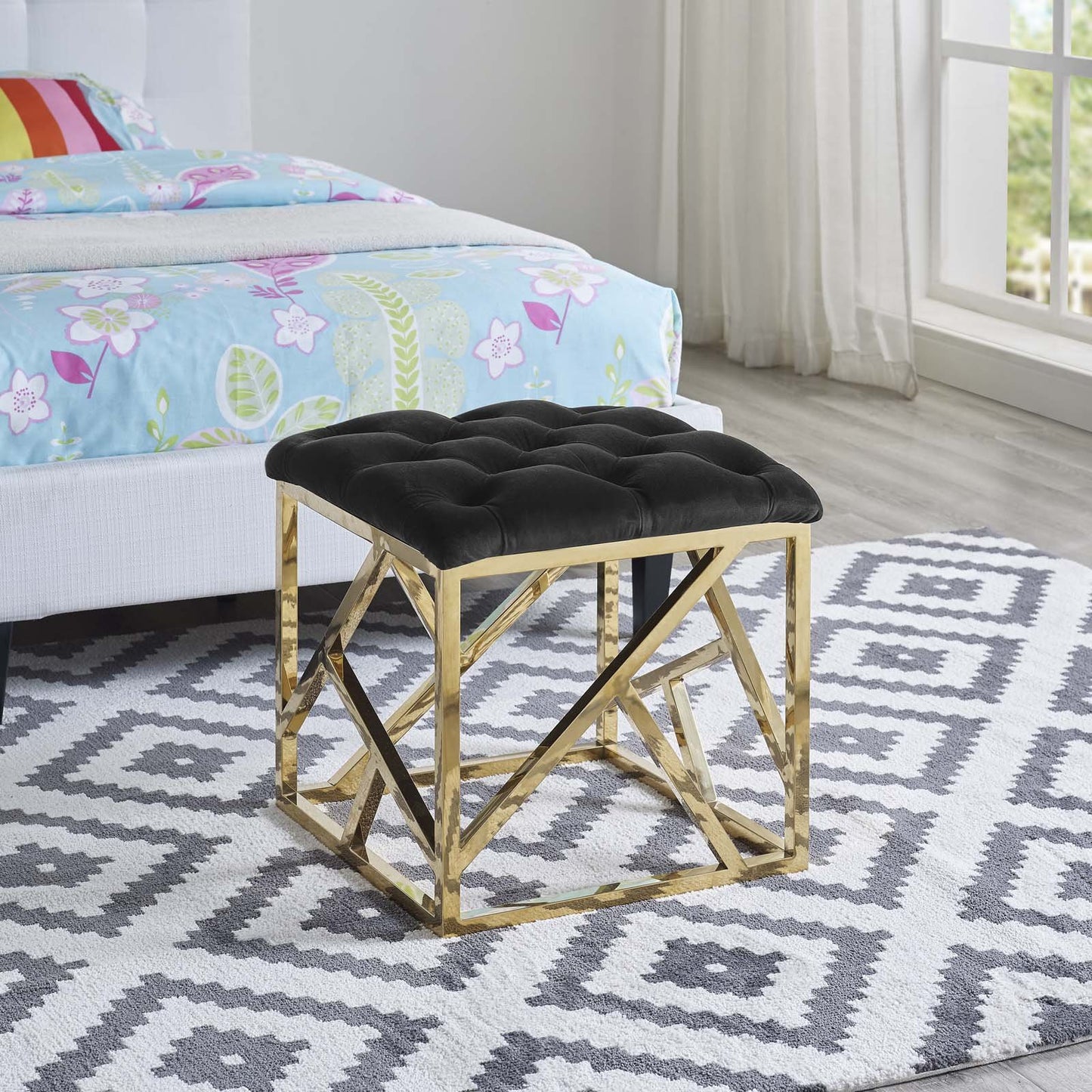 Modway intersperse Button-Tufted Contemporary Modern with Metallic Frame, Bench, Silver Gray