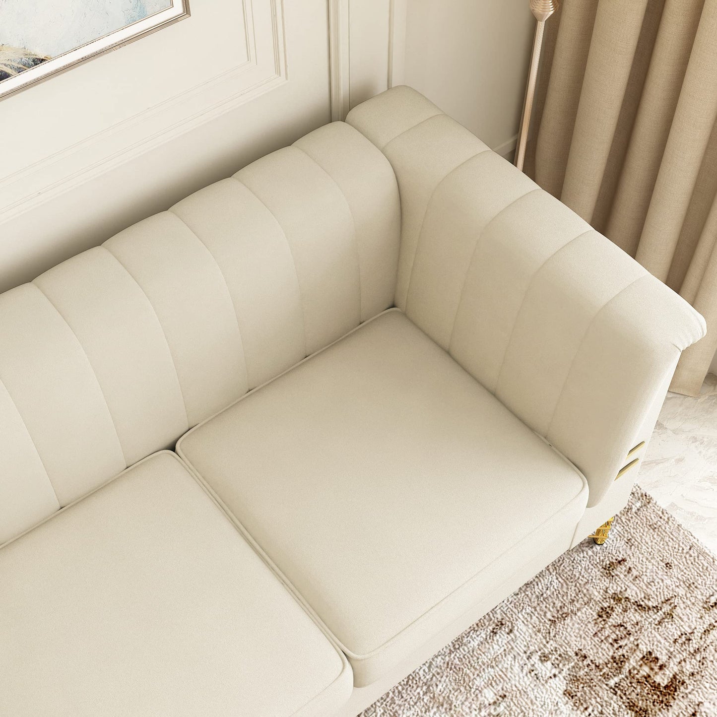 85.63" Velvet Sofa,Modern Loveseat Couch with Pillows Set of 2 for Living Room,Bedroom,Apartment Furniture with Gold Metal Legs (Green)