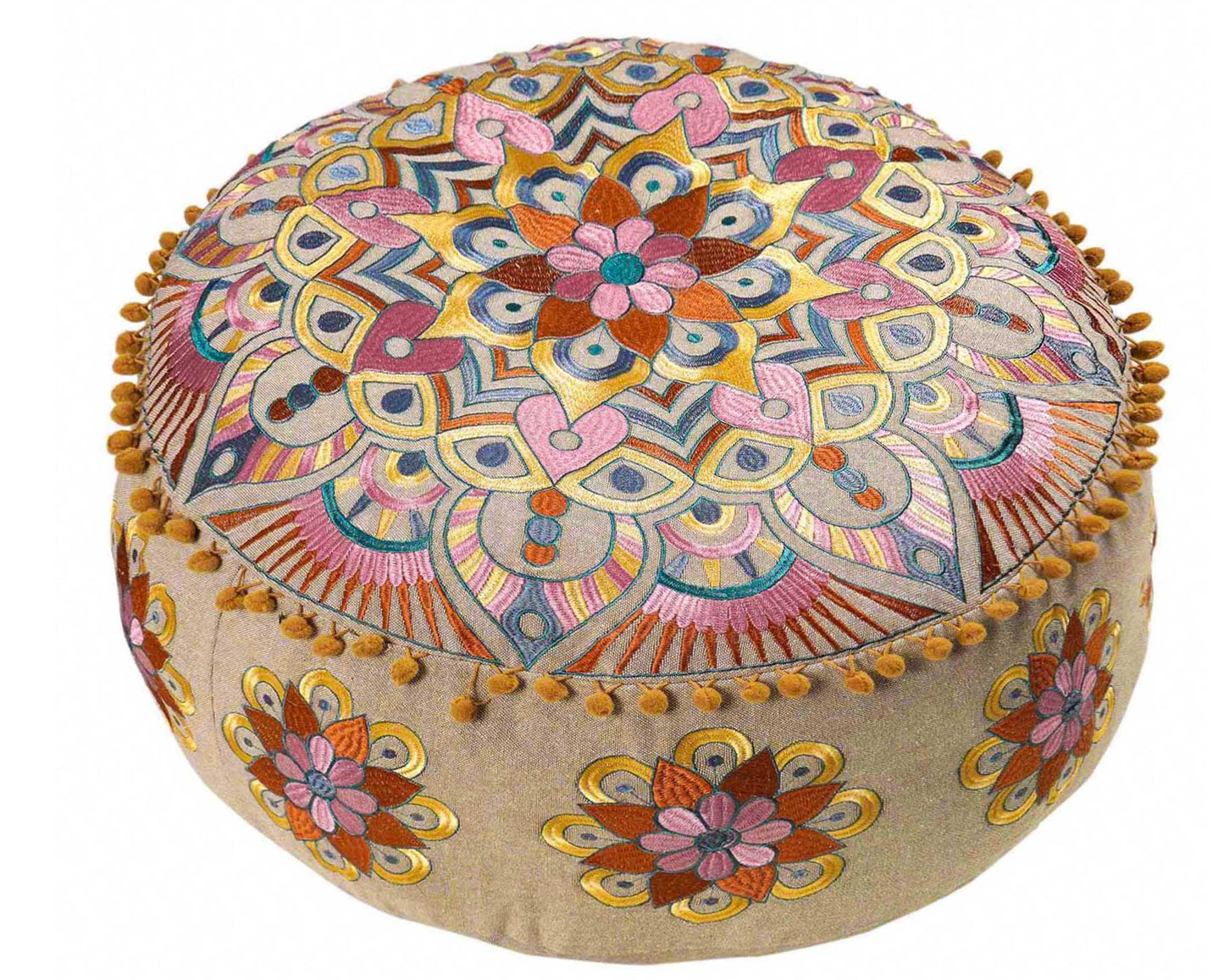 Large Round Floor Pillow Cover Blue Indian Décorative Accent Meditation Cushion Perfect for Living Room, Bedroom, Nursary or Children Room Seating Area Stool Footstool Pouf Ottoman 24x8 Unstuffed