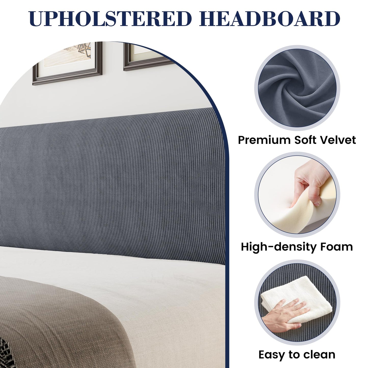 IDEALHOUSE King Upholstered Bed Frame with Wingback Headboard, Luxurious Velvet Upholstery Platform Bed, Wooden Slat Support, and Easy Assembly - Box Spring Optional, Light Gray