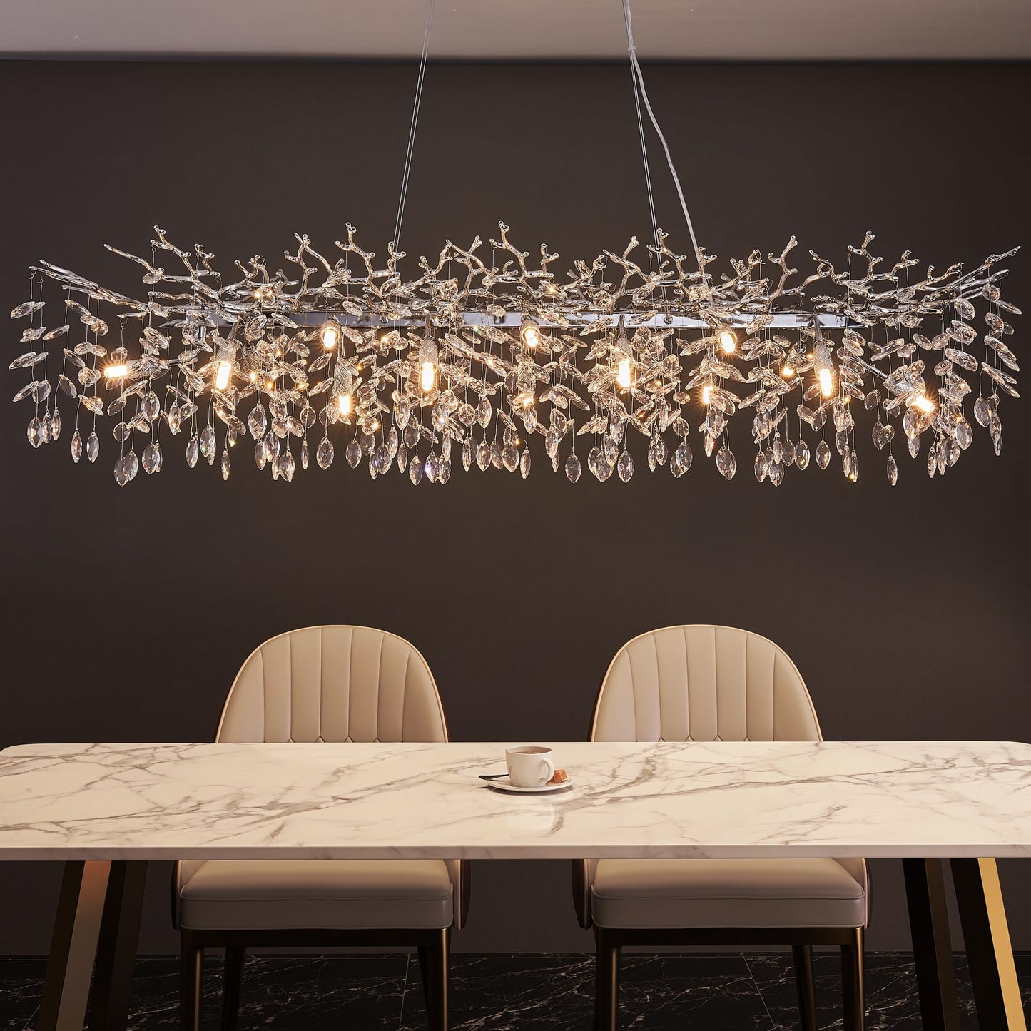 Modern Tree Branch Crystal Chandelier Luxury Silver Crystal Pendant Lighting 18" Contemporary 6-Light Chandeliers for Dining Room Kitchen Bedroom Living Room