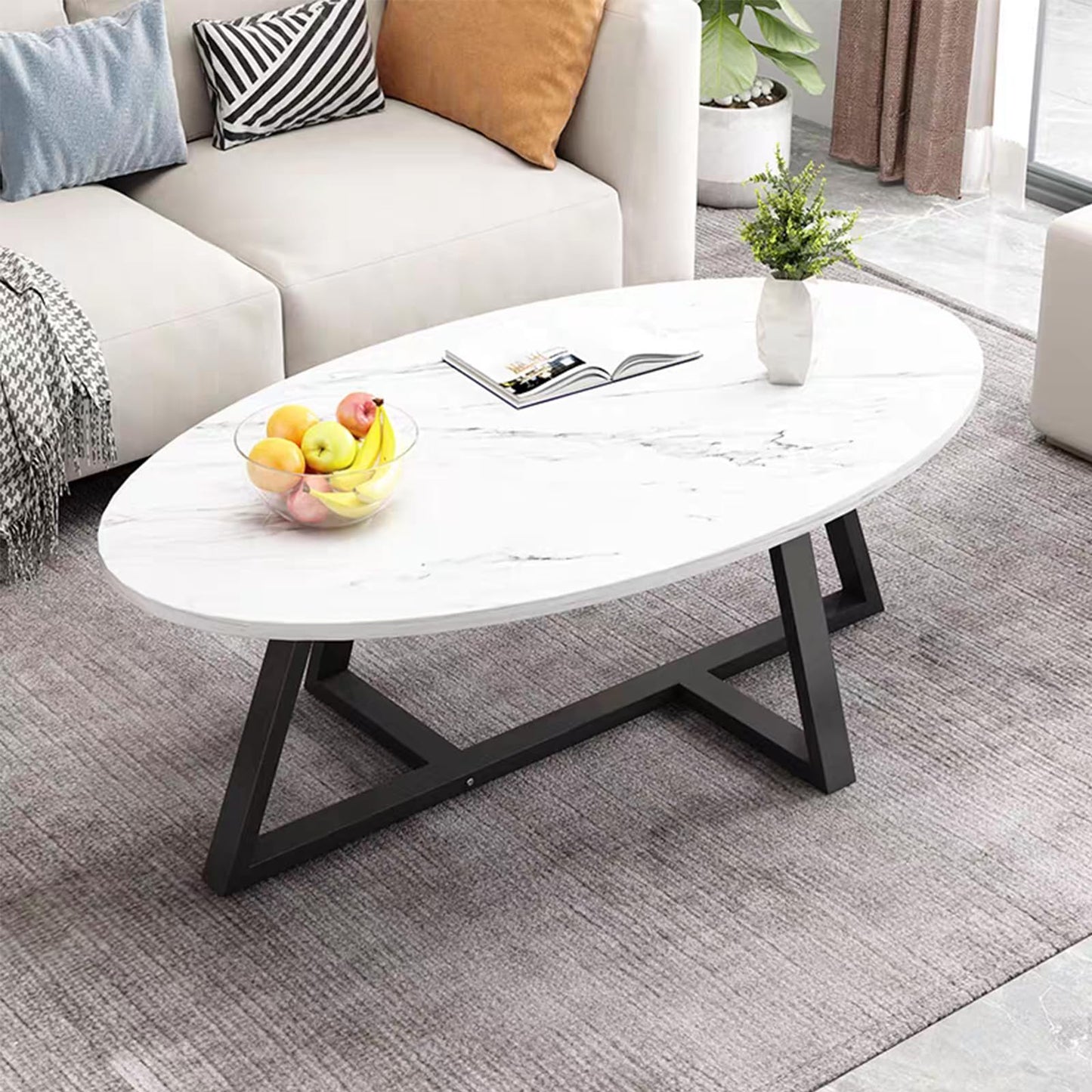 Coffee Table White Faux Marble Coffee Table for Living Room,Oval Center Tables Modern Tea Table for Small Space,Wooden Living Room Tables End Table with Sturdy Gold Metal Leg