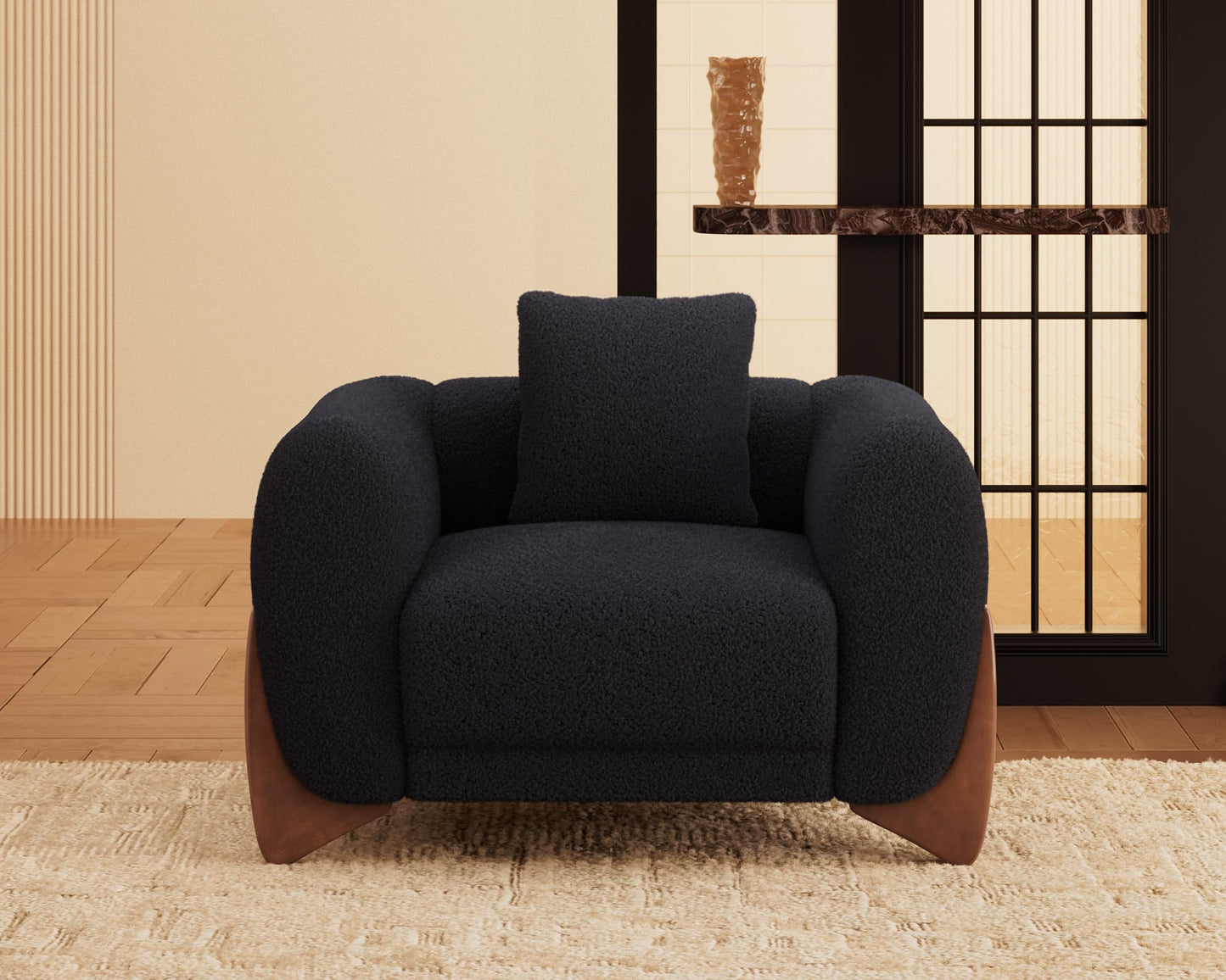 Morden Fort Modern Cloud Couch - 3 Seater Sherpa Boucle Sofa with Wood Legs, Ultra-Thick High Resilience Cushion with 3 Matching Pillows Upholstered Comfy Couch Sofa for Living Room - Off White