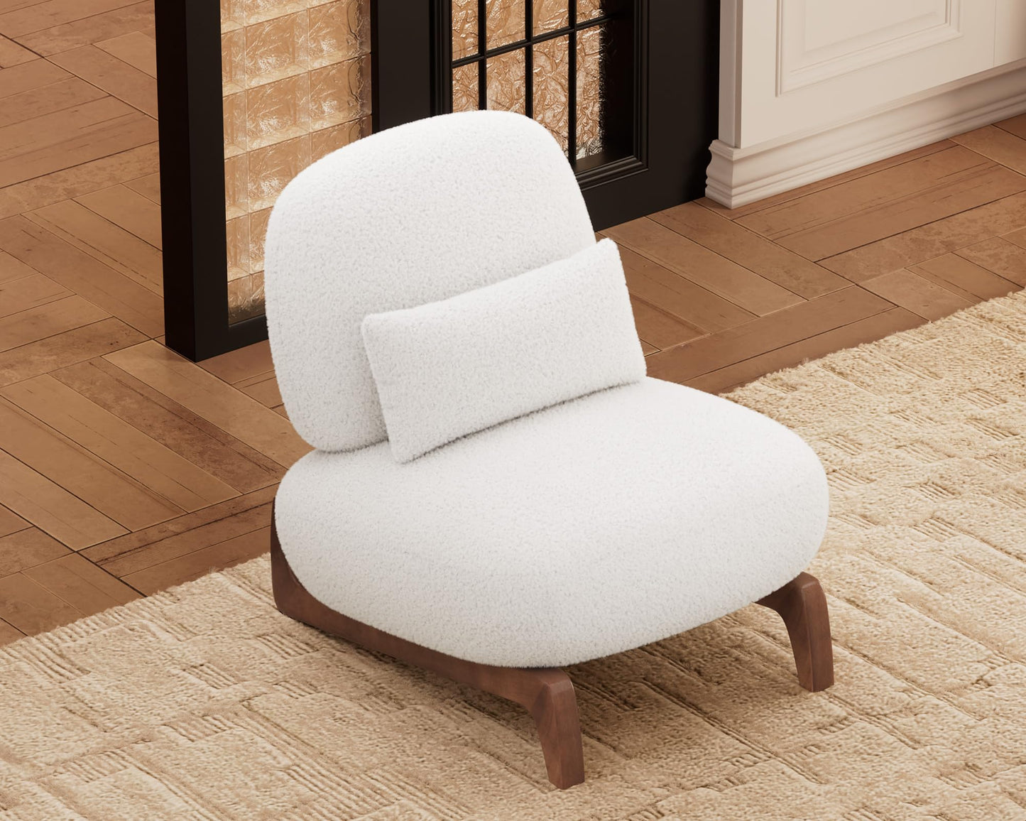 Morden Fort Modern Cloud Couch - 3 Seater Sherpa Boucle Sofa with Wood Legs, Ultra-Thick High Resilience Cushion with 3 Matching Pillows Upholstered Comfy Couch Sofa for Living Room - Off White