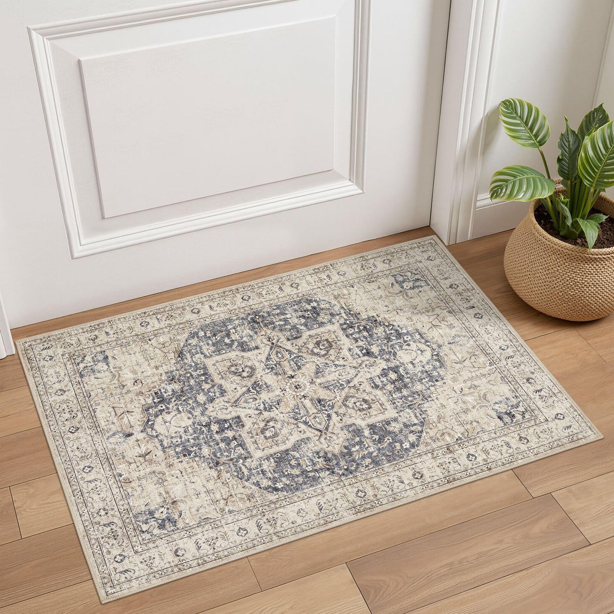 Tortania Area Rug Living Room Rugs - 9x12 Washable Boho Rug Vintage Oriental Distressed Farmhouse Large Thin Indoor Carpet for Living Room Bedroom Under Dining Table Home Office - Salmon/Azure