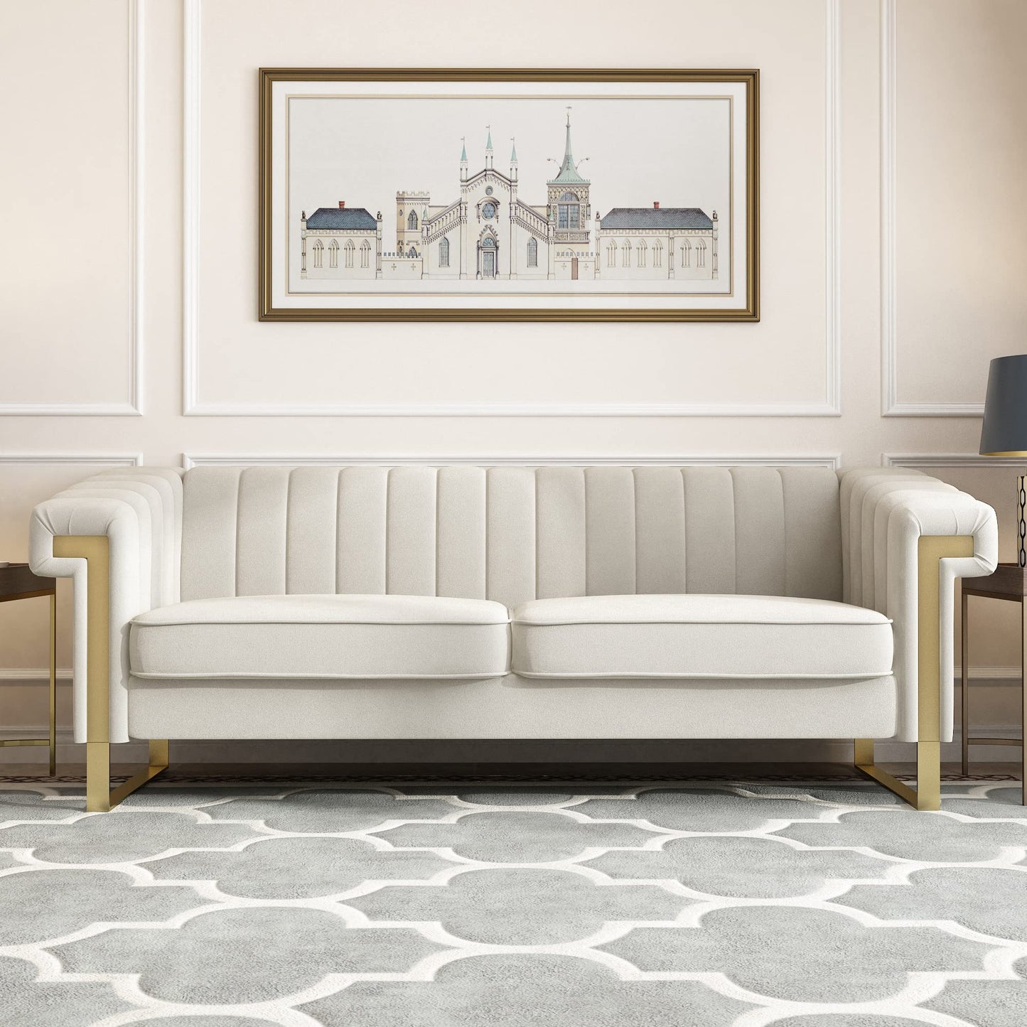 83'' Velvet Couches for Living Room 3-Seater Comfy Sofas Upholstered Modern Couch for Small Spaces Apartment (Cracker Khaki)