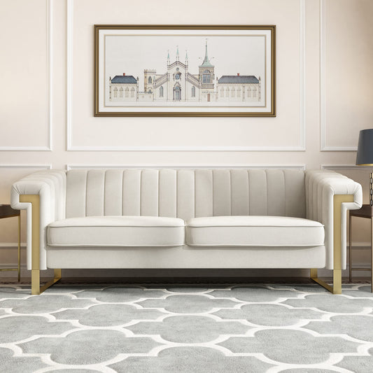 83'' Velvet Couches for Living Room 3-Seater Comfy Sofas Upholstered Modern Couch for Small Spaces Apartment (Cracker Khaki)