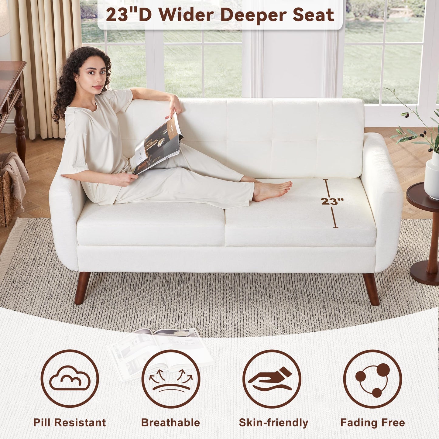 Tbfit 65" W Loveseat Sofa, Mid Century Modern Love Seat Couches for Living Room, Button Tufted Upholstered Small Couch for Bedroom, Solid and Easy to Install Love Seats Furniture, Grey