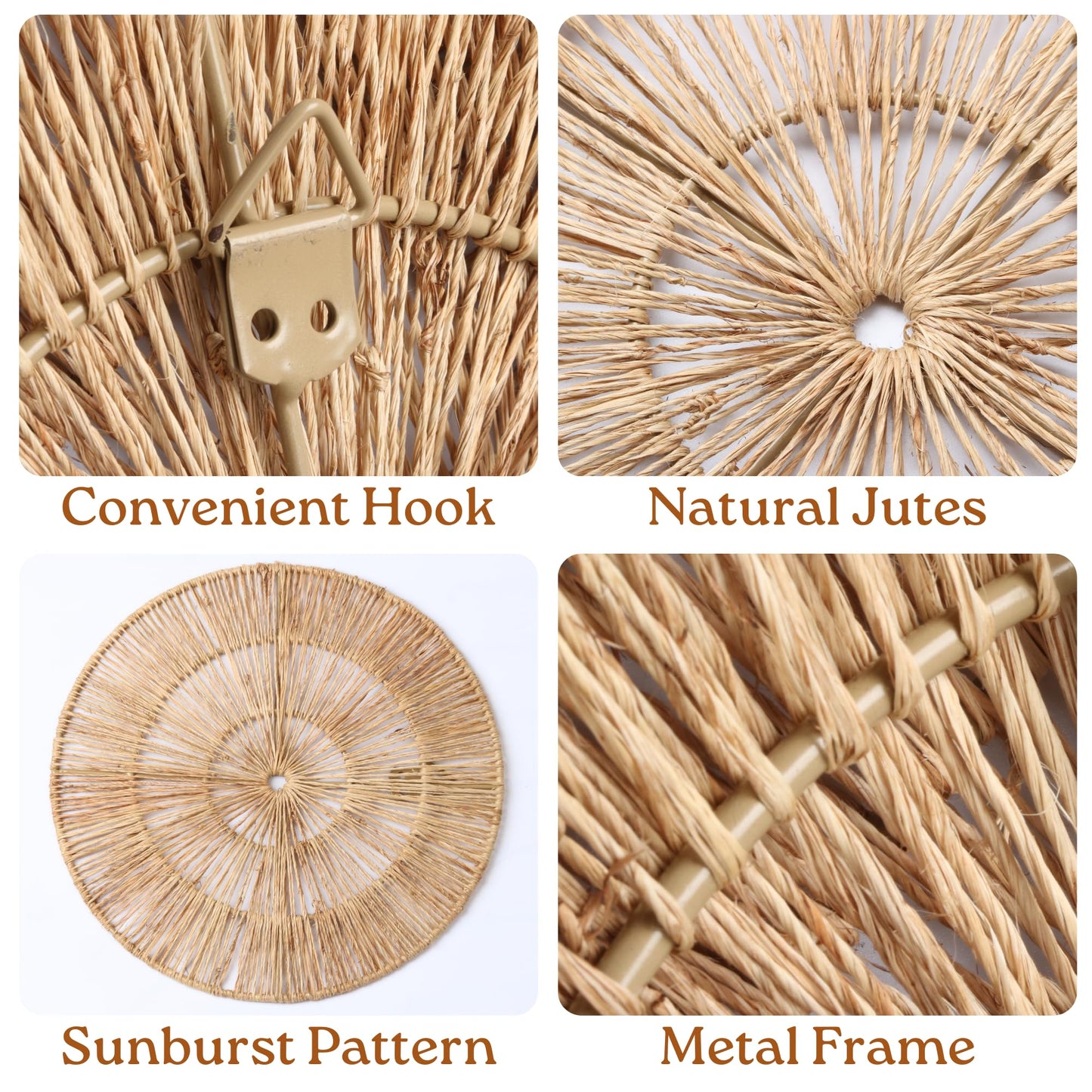 CHI AN 18 Inch Boho Wall Decor – Set of 5 Woven Jute Wall Baskets, Boho Wall Art & Decorative Basket Set, Farmhouse Wall Hanging, Handwoven Wall Plates for Living Room, Bedroom – 18", 14", 11", 8", 7"