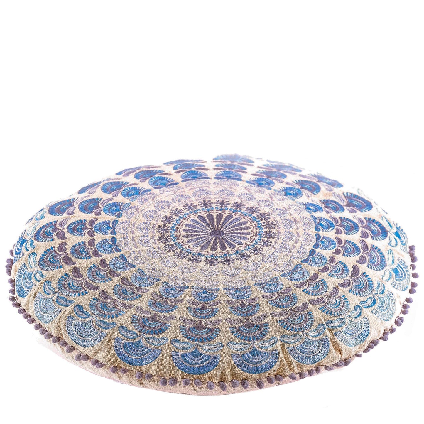Large Round Floor Pillow Cover Blue Indian Décorative Accent Meditation Cushion Perfect for Living Room, Bedroom, Nursary or Children Room Seating Area Stool Footstool Pouf Ottoman 24x8 Unstuffed