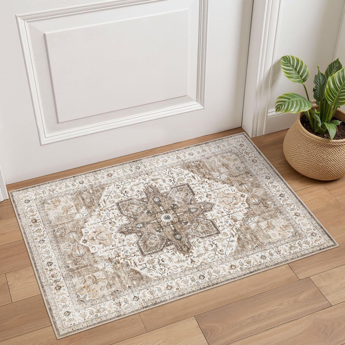 Tortania Area Rug Living Room Rugs - 9x12 Washable Boho Rug Vintage Oriental Distressed Farmhouse Large Thin Indoor Carpet for Living Room Bedroom Under Dining Table Home Office - Salmon/Azure