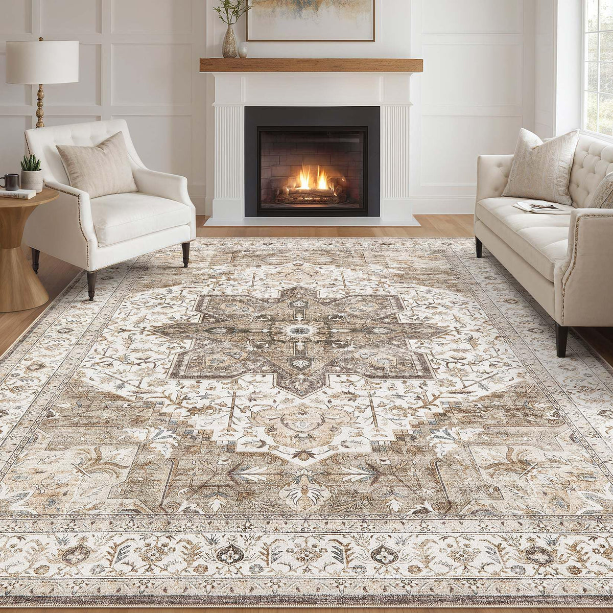 Tortania Area Rug Living Room Rugs - 9x12 Washable Boho Rug Vintage Oriental Distressed Farmhouse Large Thin Indoor Carpet for Living Room Bedroom Under Dining Table Home Office - Salmon/Azure