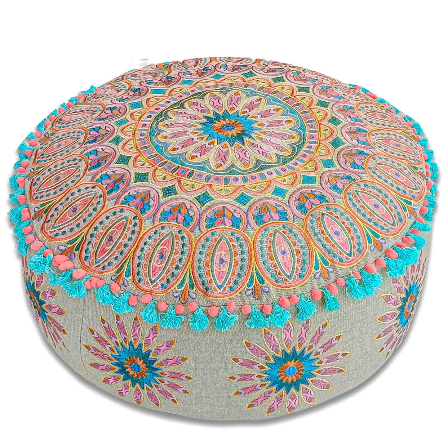 Large Round Floor Pillow Cover Blue Indian Décorative Accent Meditation Cushion Perfect for Living Room, Bedroom, Nursary or Children Room Seating Area Stool Footstool Pouf Ottoman 24x8 Unstuffed