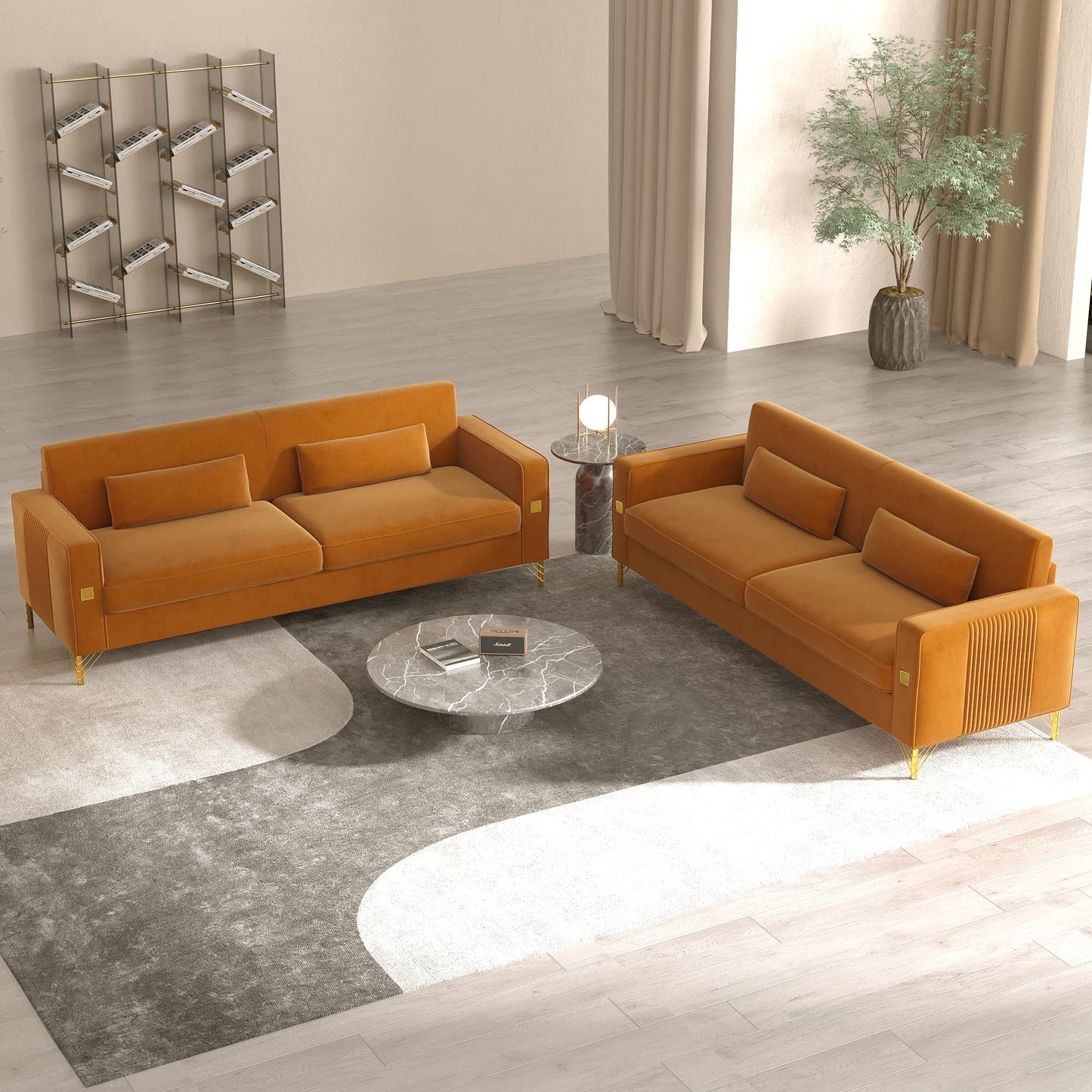 85.63" Velvet Sofa,Modern Loveseat Couch with Pillows Set of 2 for Living Room,Bedroom,Apartment Furniture with Gold Metal Legs (Green)