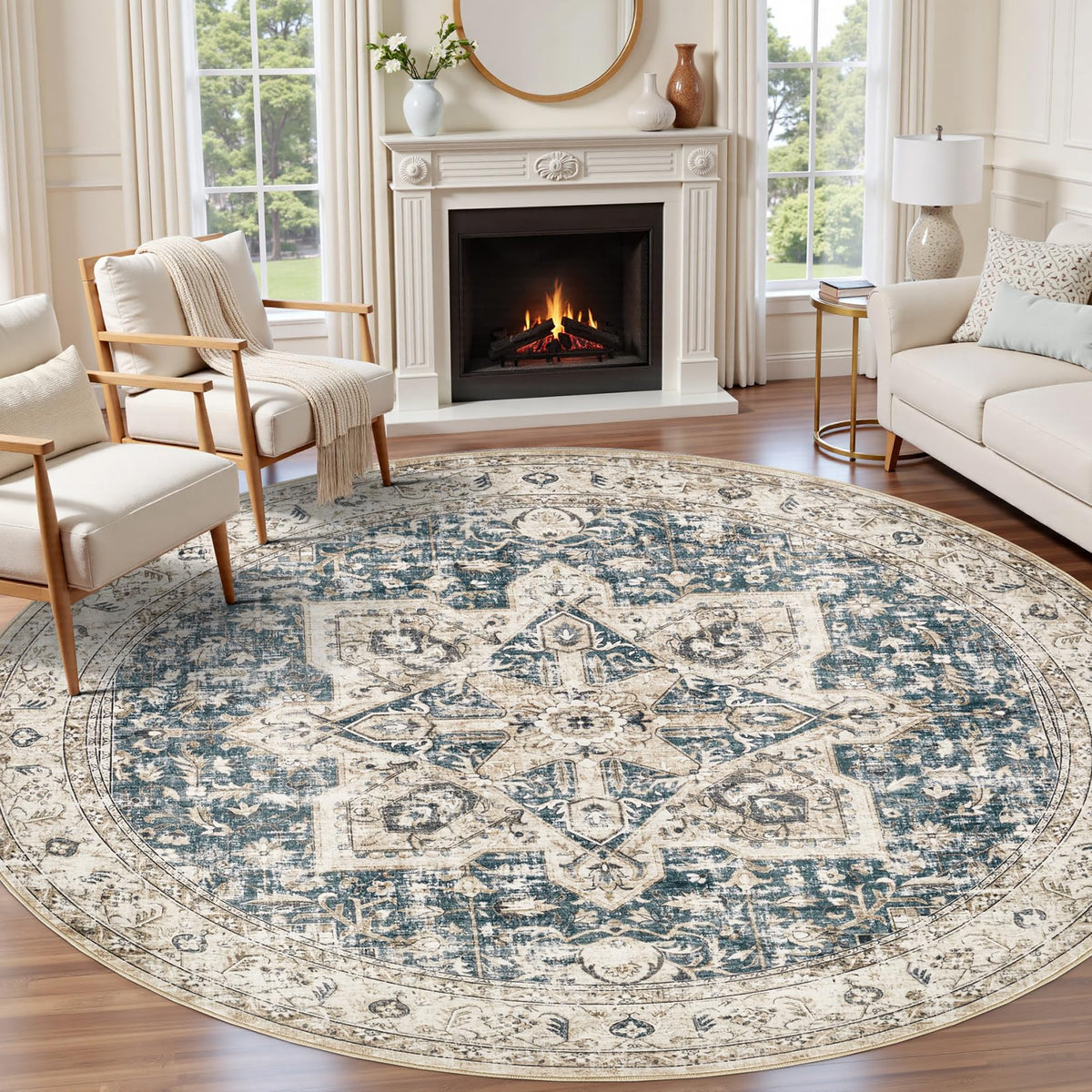 Tortania Area Rug Living Room Rugs - 9x12 Washable Boho Rug Vintage Oriental Distressed Farmhouse Large Thin Indoor Carpet for Living Room Bedroom Under Dining Table Home Office - Salmon/Azure