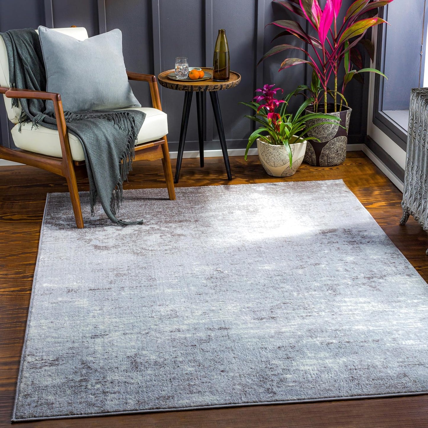 Mark&Day Area Rugs, 9x12 Martigues Modern Abstract Marble Silver Gray Area Rug, White Grey Marble Swirl Carpet for Living Room, Bedroom or Kitchen (9' x 12'4")
