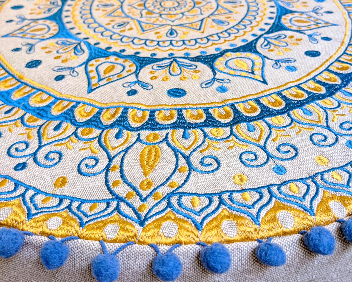 Large Round Floor Pillow Cover Blue Indian Décorative Accent Meditation Cushion Perfect for Living Room, Bedroom, Nursary or Children Room Seating Area Stool Footstool Pouf Ottoman 24x8 Unstuffed