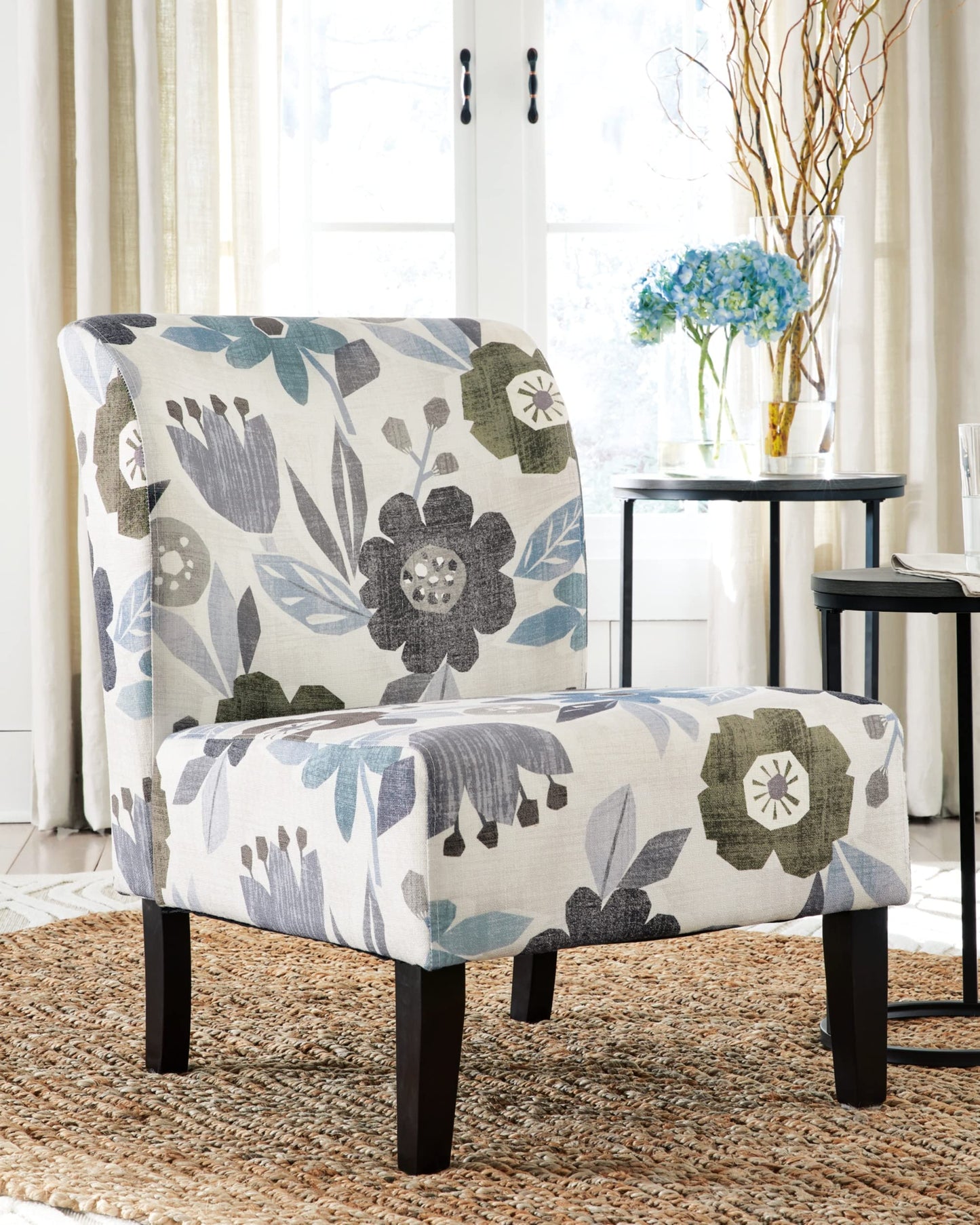 Signature Design by Ashley Triptis Floral Armless Accent Chair, White, Blue & Gray