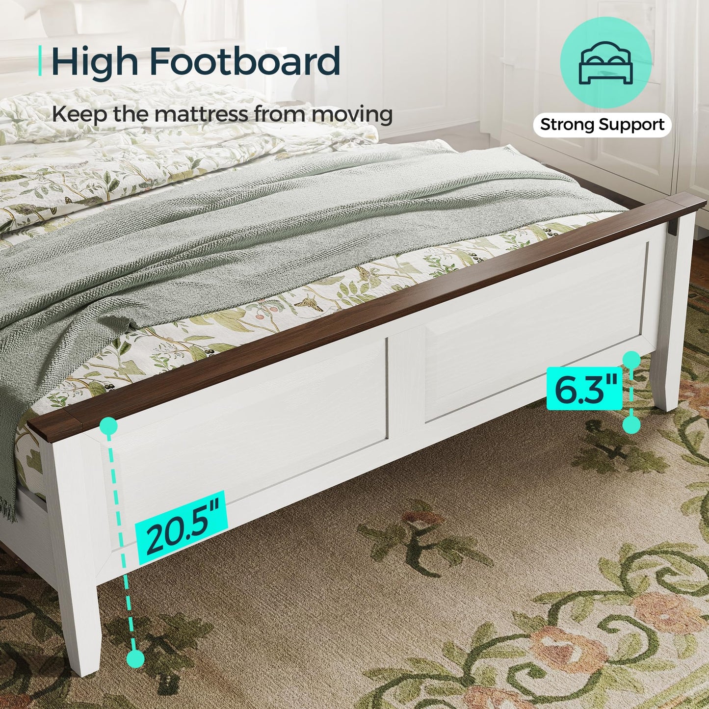 LINSY Wood Full Size Bed Frame with High Headboard, Farmhouse Bed Frame Full, Wood Bed Noise-Free, No Box Spring Needed - Grey