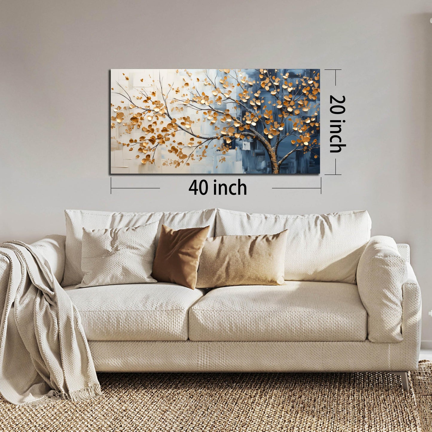 Kepgonegu Large Tree of Life Wall Art for Living Room Bedroom Office Gold Tree Leaves Landscape Picture Modern Artwork Canvas Prints 20x40 Inch