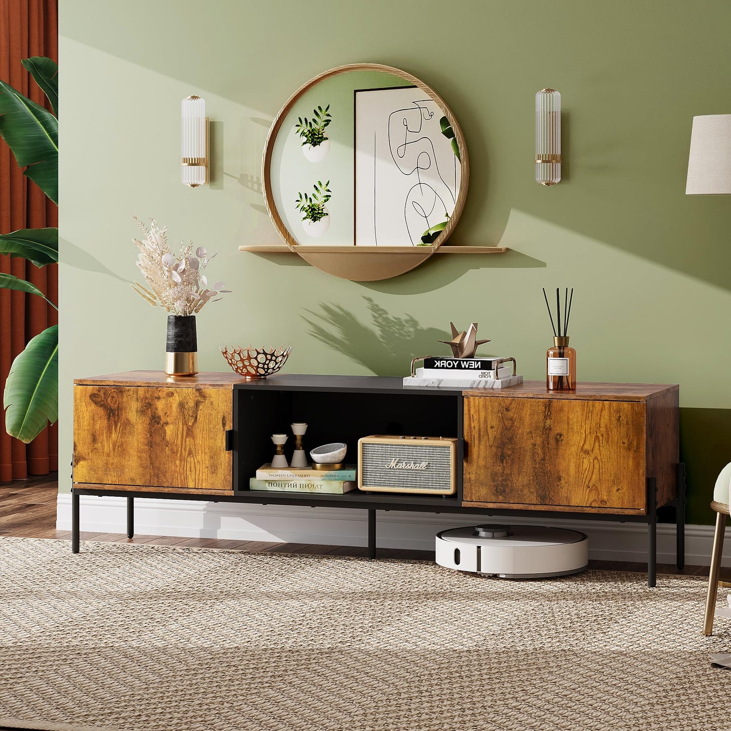 WLIVE Modern TV Stand for 65 Inch TV, Mid Century Entainment Center with Storage Cabinets, TV Console for Bedroom and Living Room, TV Cabinet with Metal Legs, White