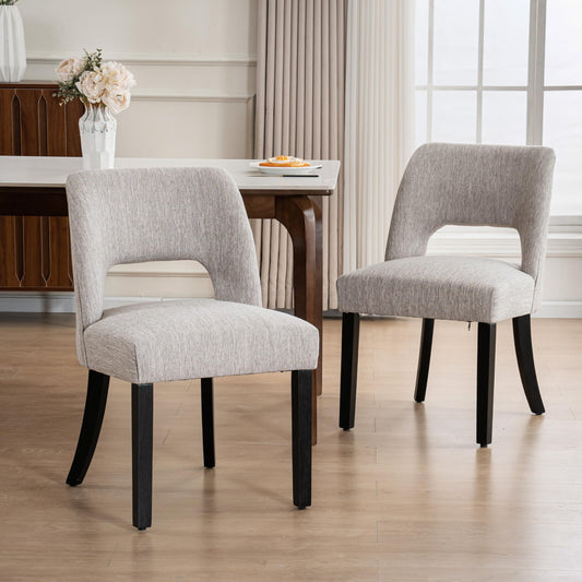 VKNOW Wooden Dining Chairs Set of 2, Modern Fabric Upholstered Dining Room Chair Kitchen Chairs, Farmhouse Dinner Chair for Kitchen Dining Room, Beige-Black Legs