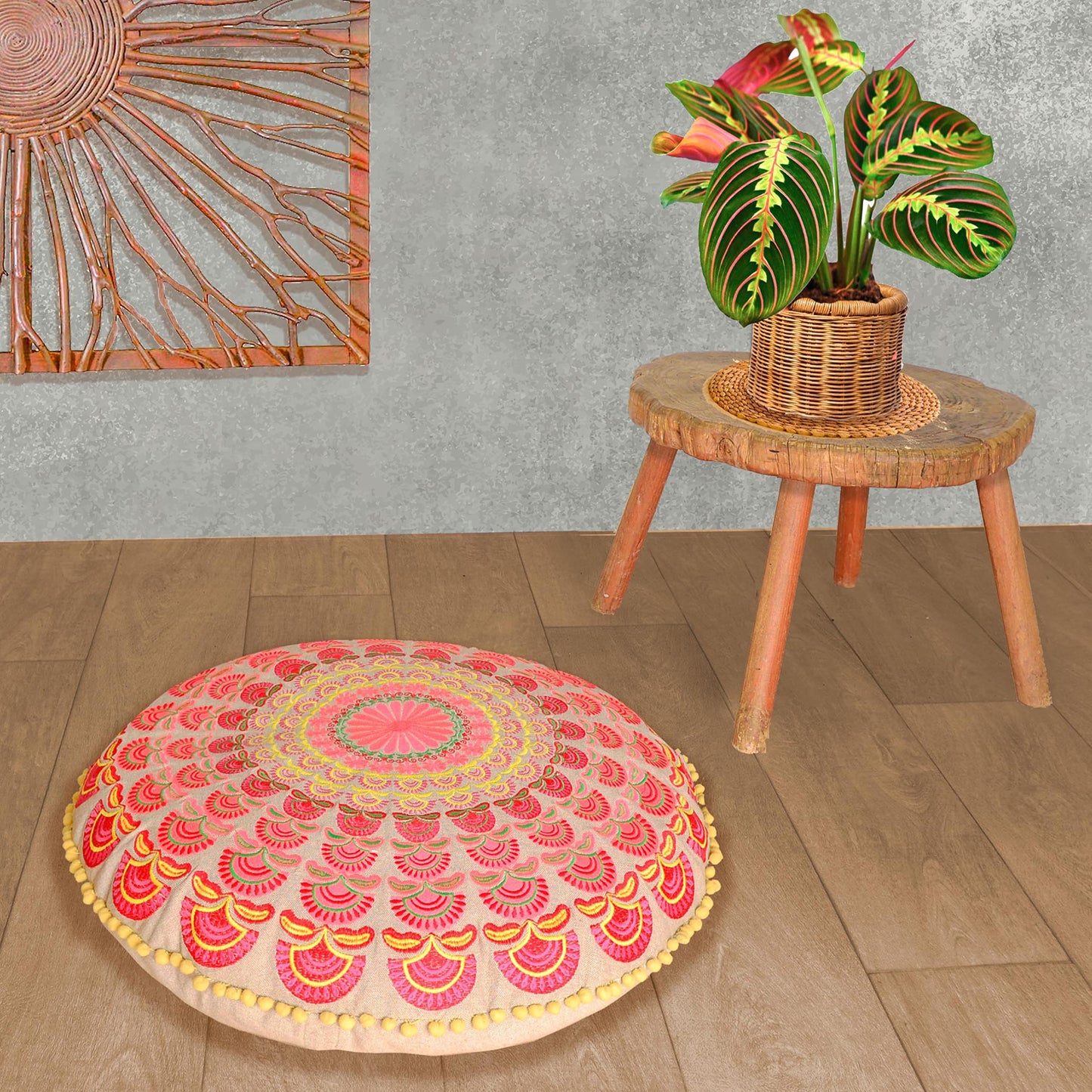 Large Round Floor Pillow Cover Blue Indian Décorative Accent Meditation Cushion Perfect for Living Room, Bedroom, Nursary or Children Room Seating Area Stool Footstool Pouf Ottoman 24x8 Unstuffed