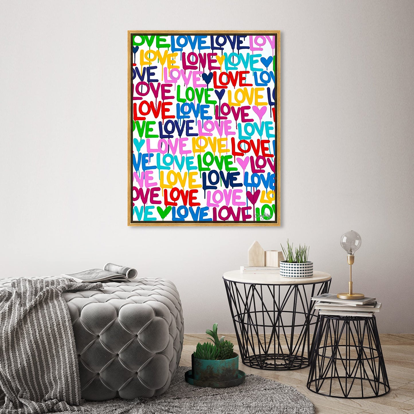 The Oliver Gal Artist Co. Abstract Modern Canvas Wall Art Corey Paige - Drippy Love Living Room Bedroom and Bathroom Home Decor 36 in x 45 in Blue and Pink, Gold Frame