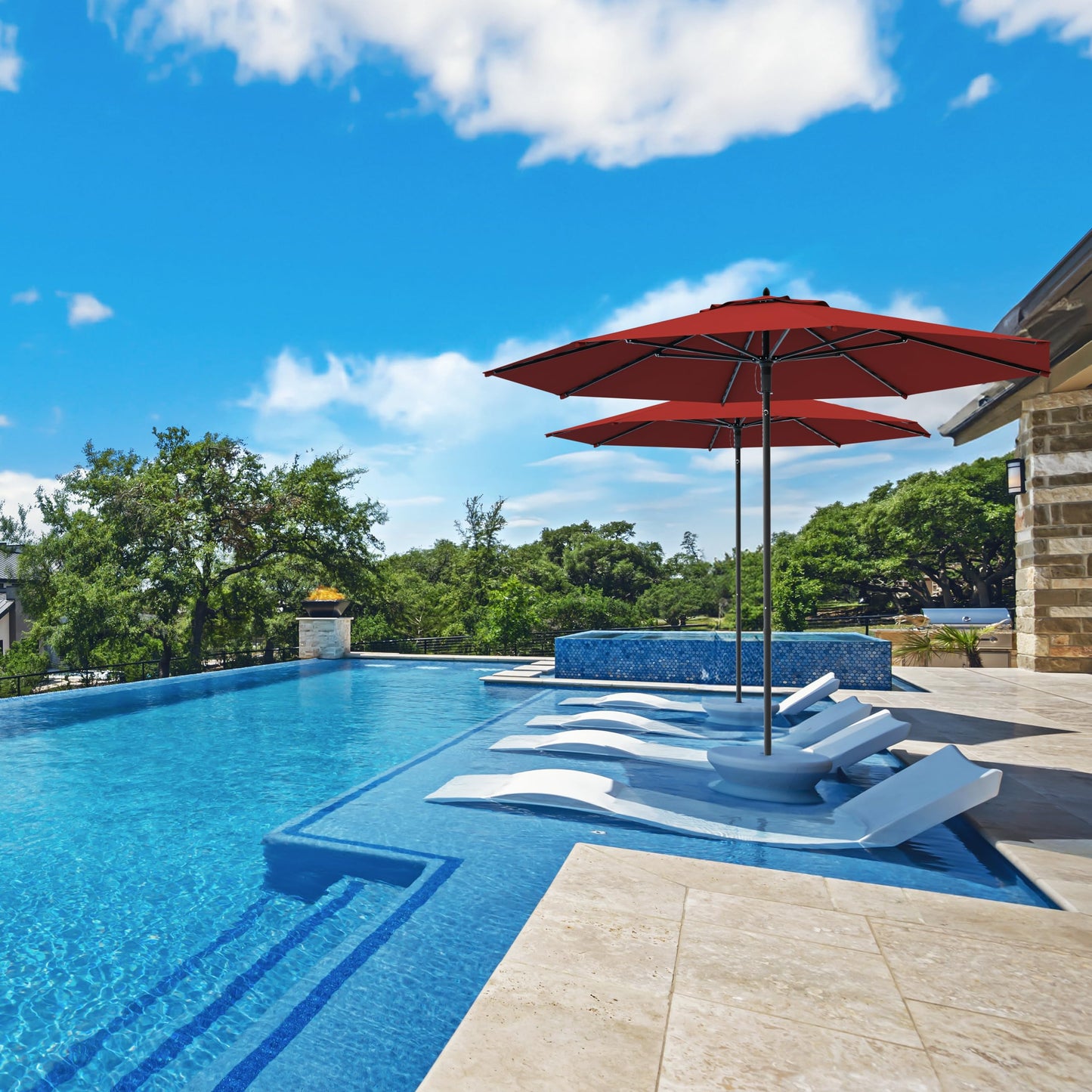 Midtown Umbrellas Push and Pop 9 Feet Outdoor Umbrella With Terylast Black/White Stripes Polyester Fabric - Fiberglass Ribs Deck Patio, Backyard, Garden & Pool - Silver Pole