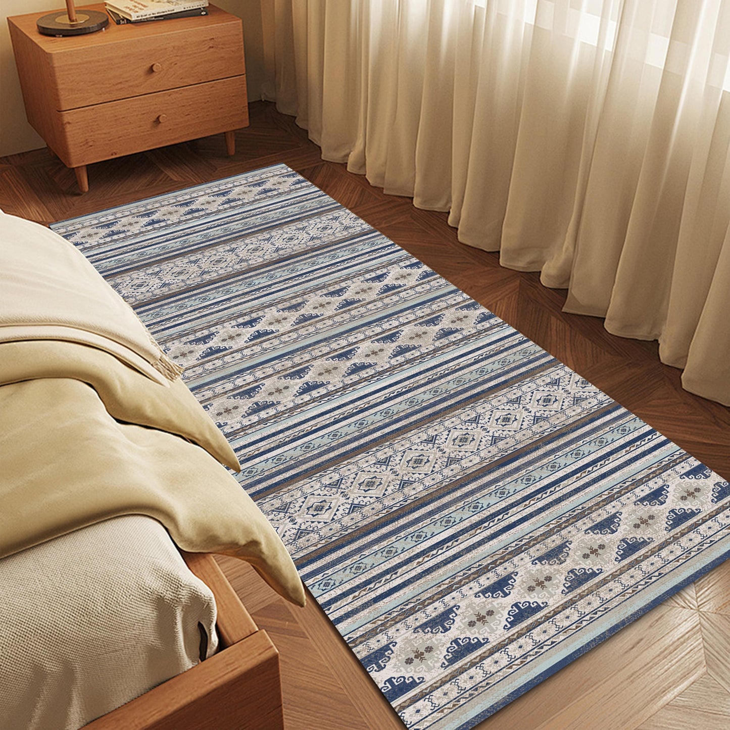 Washable Area Rugs - Perfect for Living Room, Bedroom, Kids Room, Nursery - Stain & Water Resistant Non-Slip, Pet & Child Friendly, Vintage Tribal Area Rugs (Navy, 9' x 12')