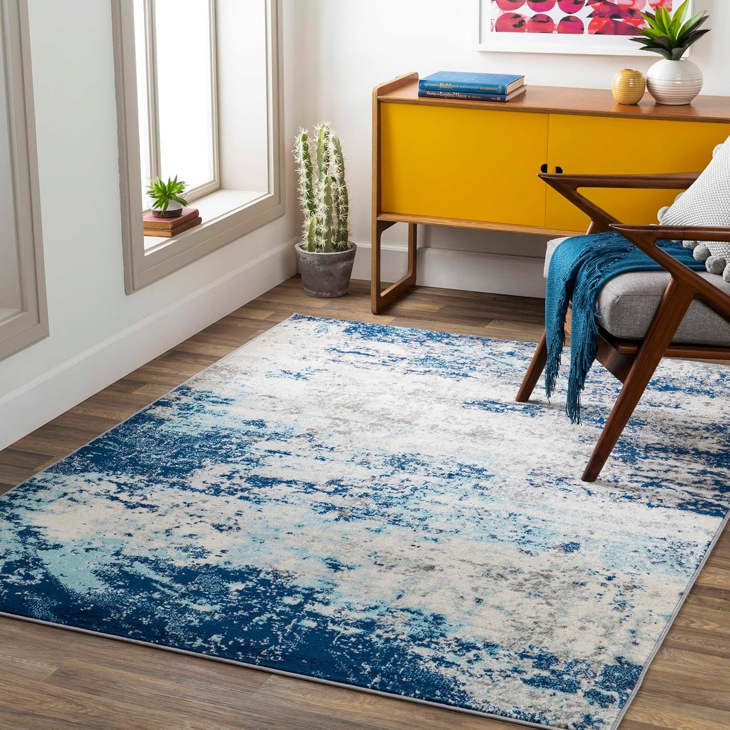 Mark&Day Area Rugs, 9x12 Martigues Modern Abstract Marble Silver Gray Area Rug, White Grey Marble Swirl Carpet for Living Room, Bedroom or Kitchen (9' x 12'4")