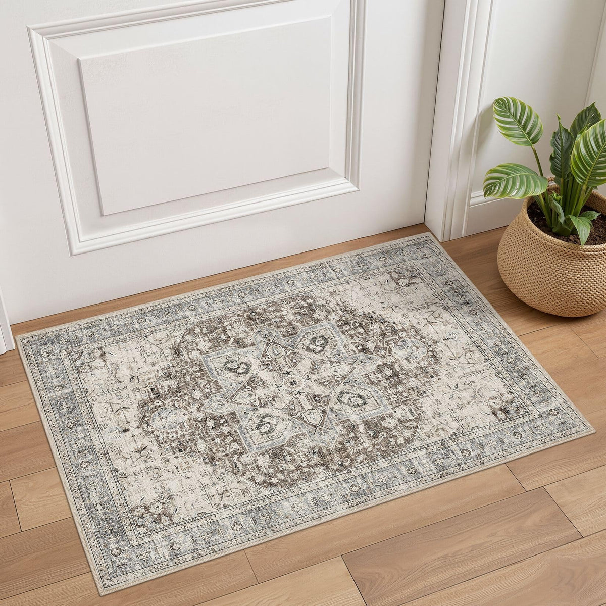 Tortania Area Rug Living Room Rugs - 9x12 Washable Boho Rug Vintage Oriental Distressed Farmhouse Large Thin Indoor Carpet for Living Room Bedroom Under Dining Table Home Office - Salmon/Azure