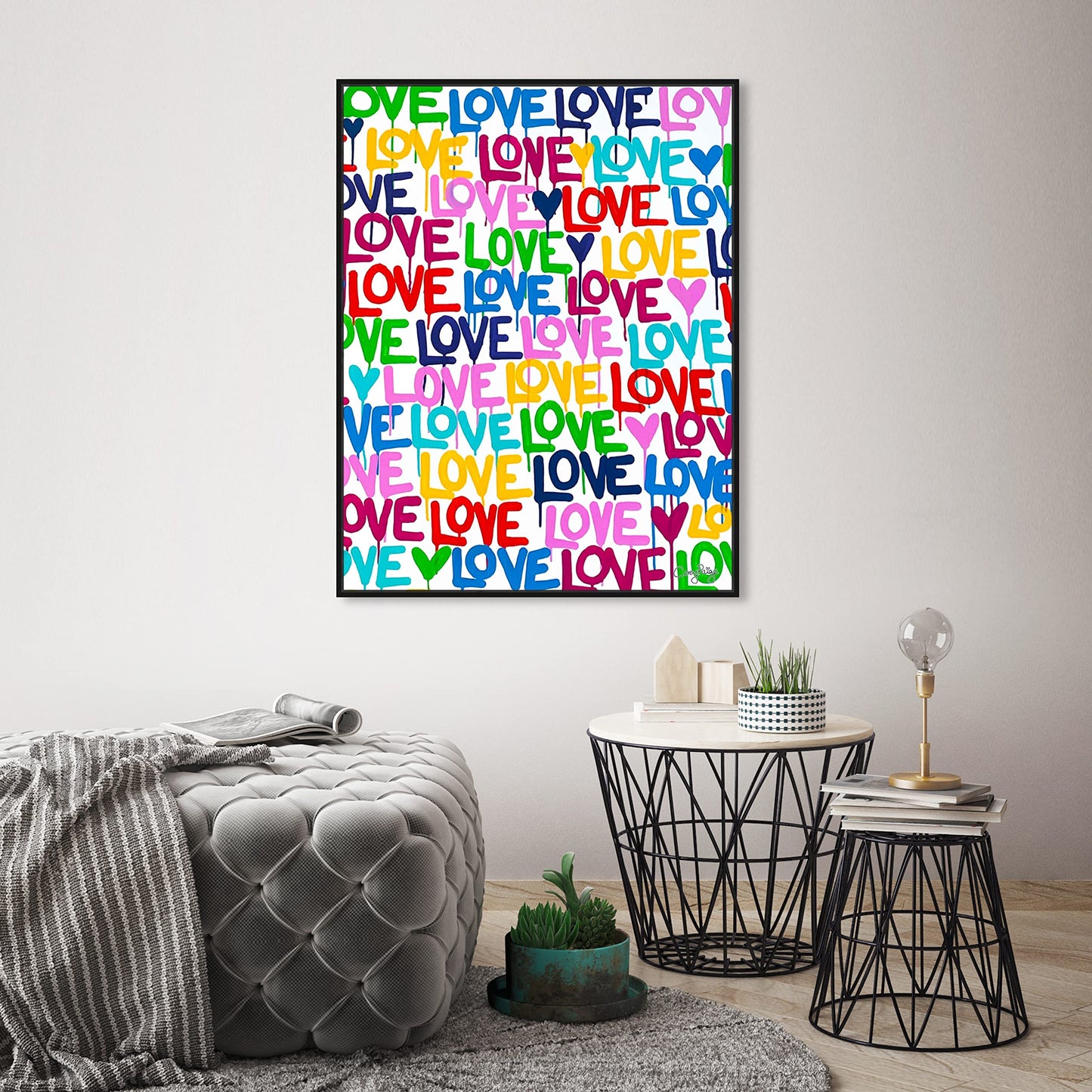 The Oliver Gal Artist Co. Abstract Modern Canvas Wall Art Corey Paige - Drippy Love Living Room Bedroom and Bathroom Home Decor 36 in x 45 in Blue and Pink, Gold Frame