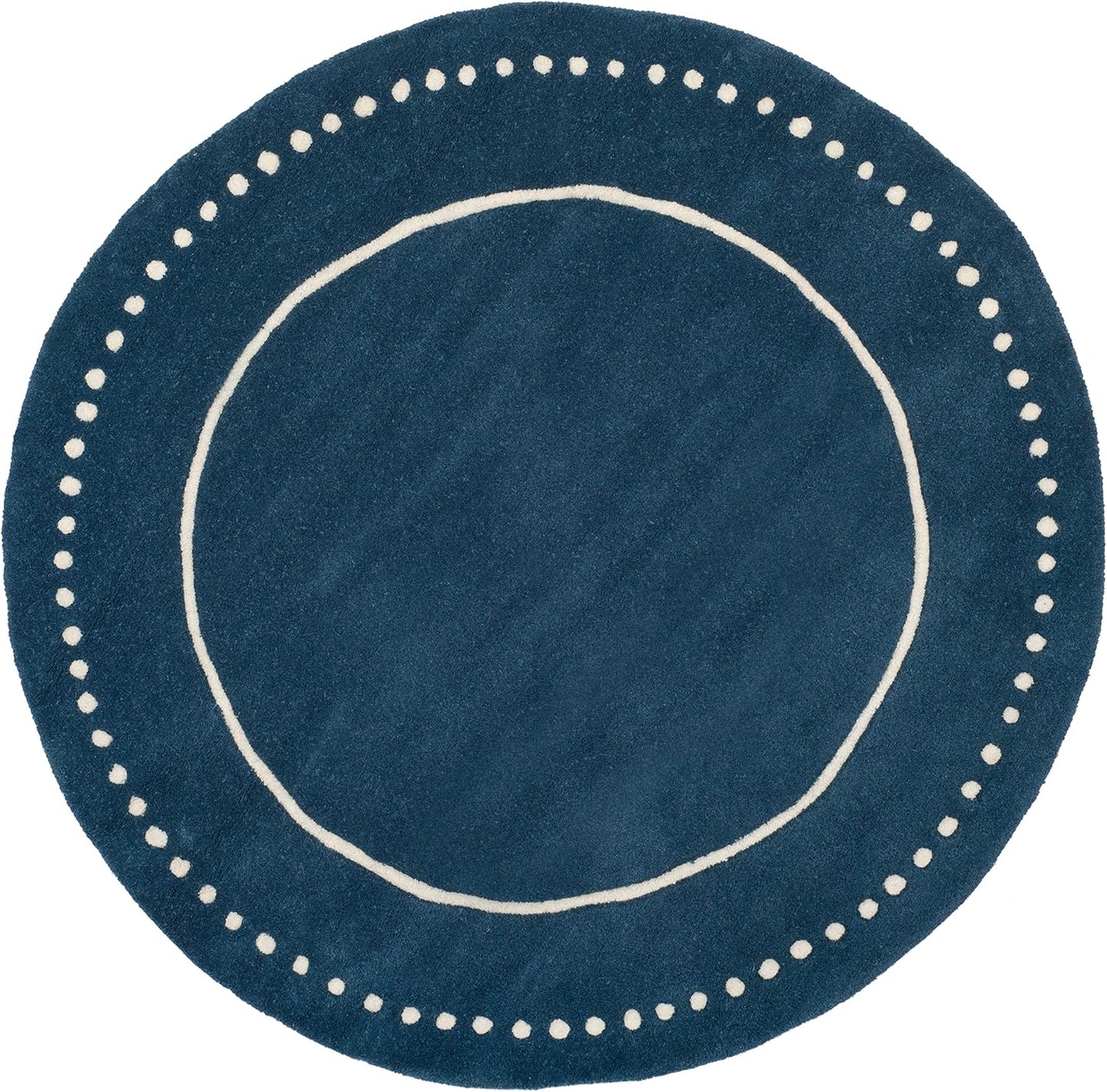 SAFAVIEH Bella Collection Area Rug - 5' Round, Black & Ivory, Handmade Dotted Border Wool, Ideal for High Traffic Areas in Living Room, Bedroom (BEL151E)