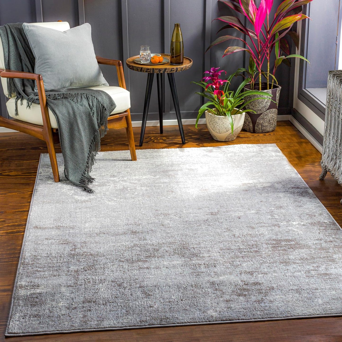 Mark&Day Area Rugs, 9x12 Martigues Modern Abstract Marble Silver Gray Area Rug, White Grey Marble Swirl Carpet for Living Room, Bedroom or Kitchen (9' x 12'4")