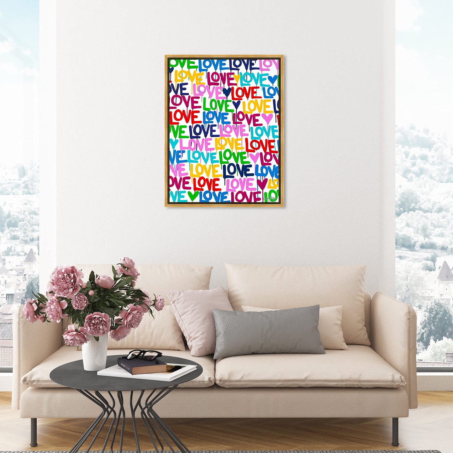 The Oliver Gal Artist Co. Abstract Modern Canvas Wall Art Corey Paige - Drippy Love Living Room Bedroom and Bathroom Home Decor 36 in x 45 in Blue and Pink, Gold Frame