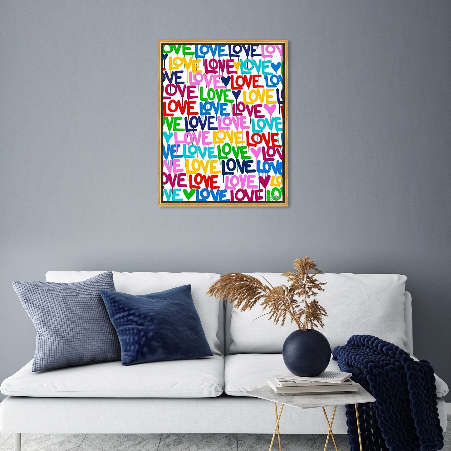 The Oliver Gal Artist Co. Abstract Modern Canvas Wall Art Corey Paige - Drippy Love Living Room Bedroom and Bathroom Home Decor 36 in x 45 in Blue and Pink, Gold Frame