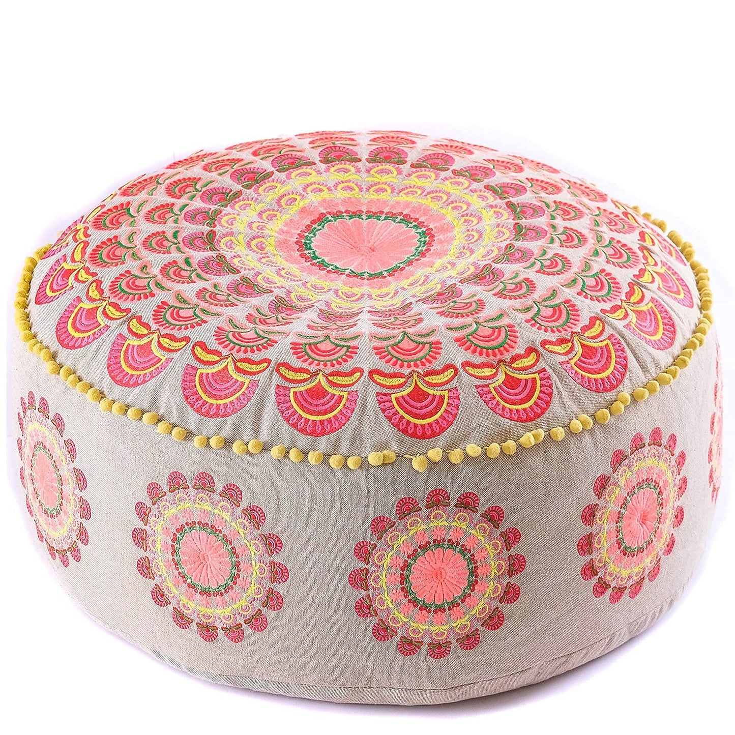 Large Round Floor Pillow Cover Blue Indian Décorative Accent Meditation Cushion Perfect for Living Room, Bedroom, Nursary or Children Room Seating Area Stool Footstool Pouf Ottoman 24x8 Unstuffed