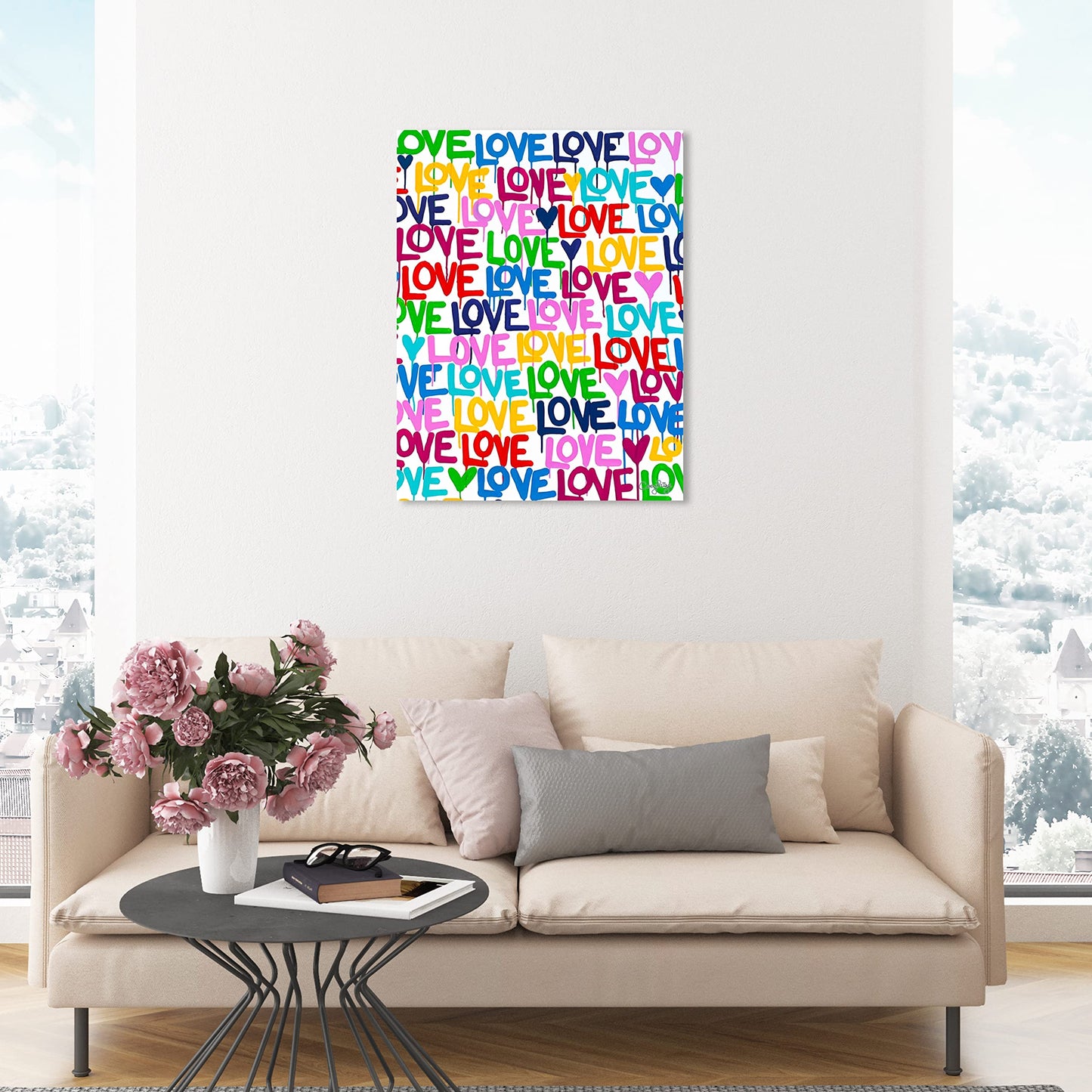 The Oliver Gal Artist Co. Abstract Modern Canvas Wall Art Corey Paige - Drippy Love Living Room Bedroom and Bathroom Home Decor 36 in x 45 in Blue and Pink, Gold Frame
