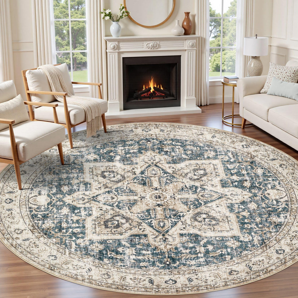 Tortania Area Rug Living Room Rugs - 9x12 Washable Boho Rug Vintage Oriental Distressed Farmhouse Large Thin Indoor Carpet for Living Room Bedroom Under Dining Table Home Office - Salmon/Azure