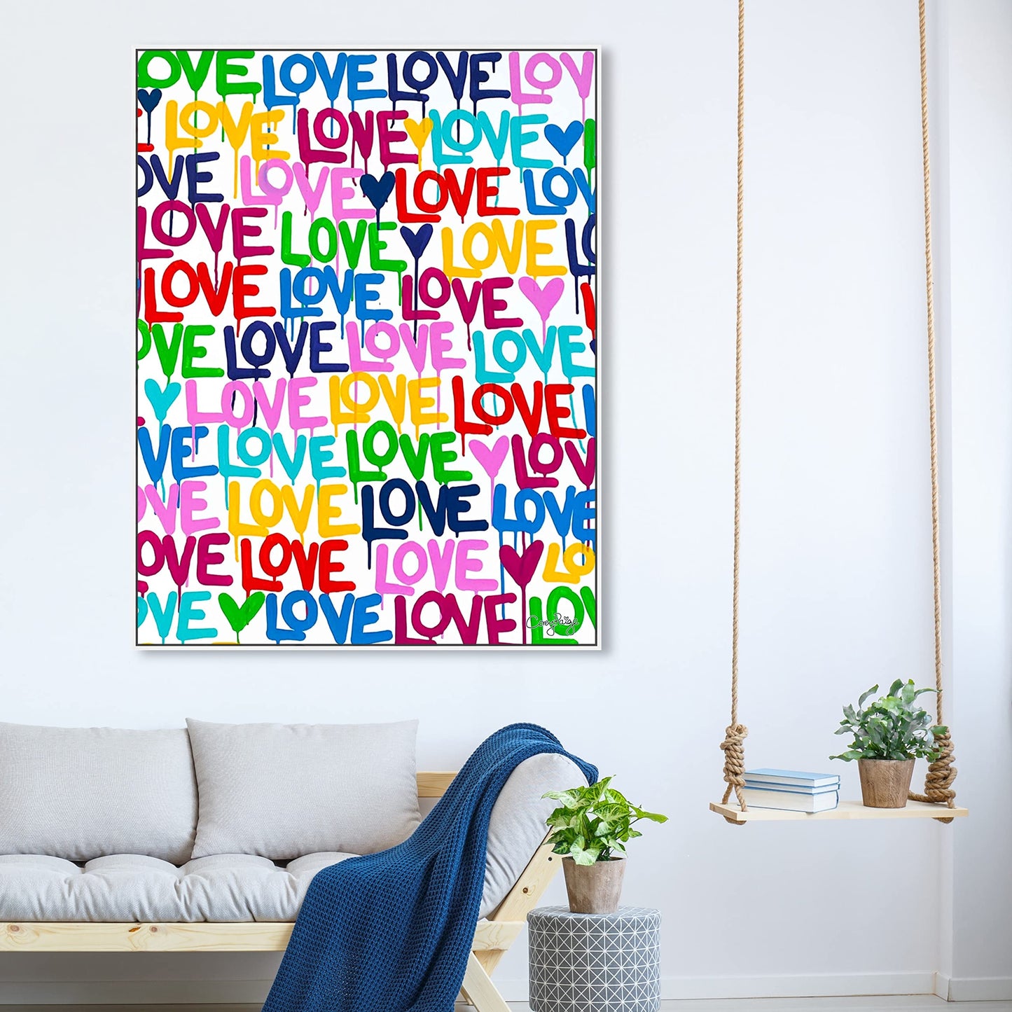 The Oliver Gal Artist Co. Abstract Modern Canvas Wall Art Corey Paige - Drippy Love Living Room Bedroom and Bathroom Home Decor 36 in x 45 in Blue and Pink, Gold Frame