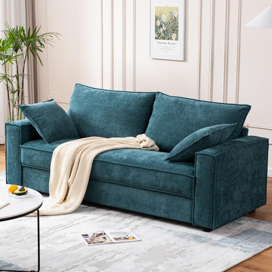 PINJU Three Person Sofa with Wide Upholstered Chaise Lounge Sofa, Linen Fabric, Easy to Assemble, No Noise (Turquoise)