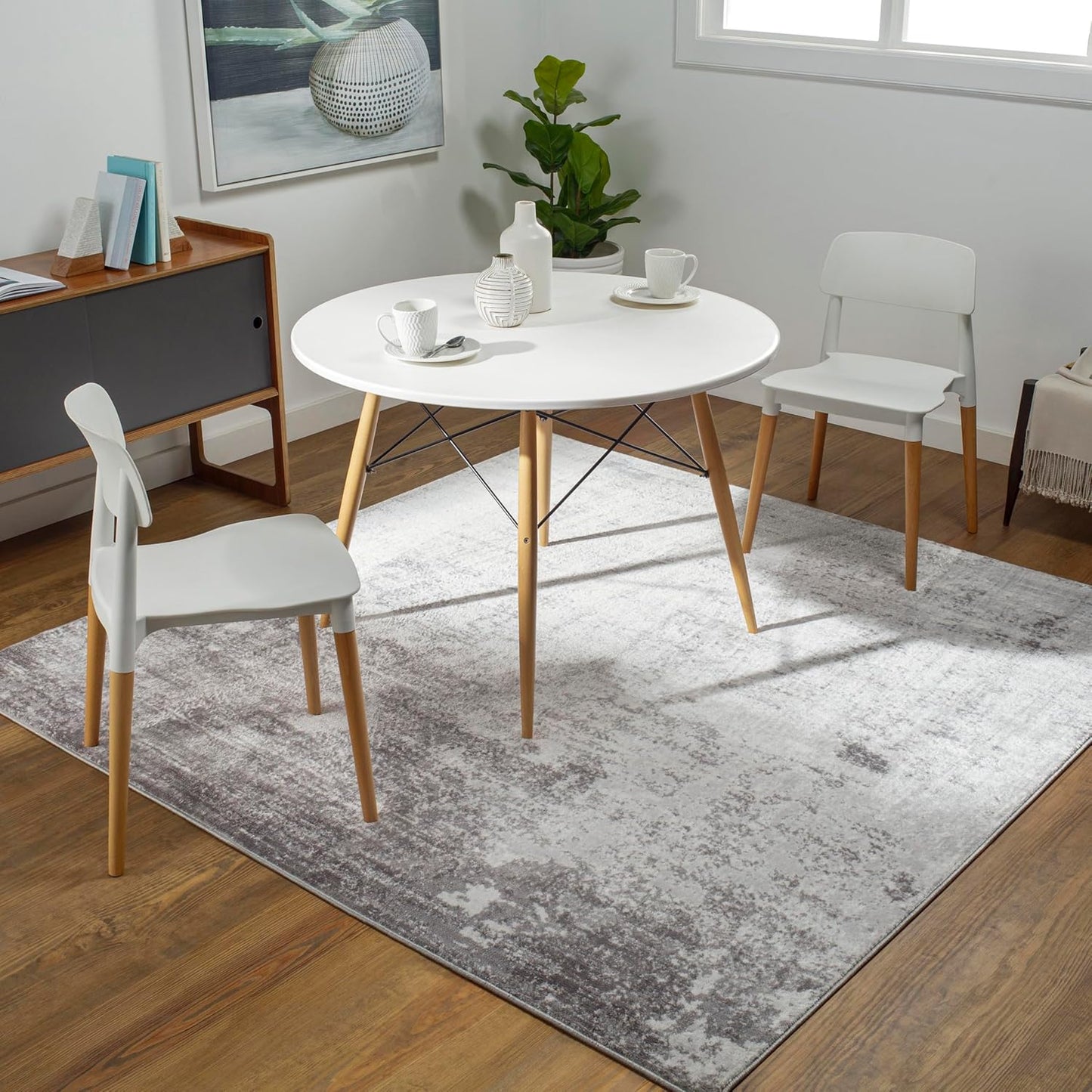 Mark&Day Area Rugs, 9x12 Martigues Modern Abstract Marble Silver Gray Area Rug, White Grey Marble Swirl Carpet for Living Room, Bedroom or Kitchen (9' x 12'4")