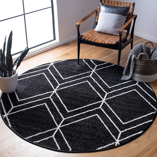 SAFAVIEH Adirondack Collection 6' Round Black/Ivory ADR241Z Modern Geometric Non-Shedding Dining Room Entryway Foyer Living Room Bedroom Area Rug