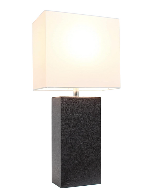 Elegant Designs LT1025-BWN-LB Modern Leather Wrapped Table Lamp for Living Room, Hallway, Entryway, Bedroom, Office, Brown, with Feit LED Bulb Included
